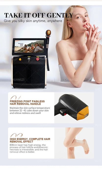 Professional Diode Ice Titanium Laser Hair Removal Machine - 3 Wavelength 755/808/1064nm, Face & Body Epilator for Salon Use