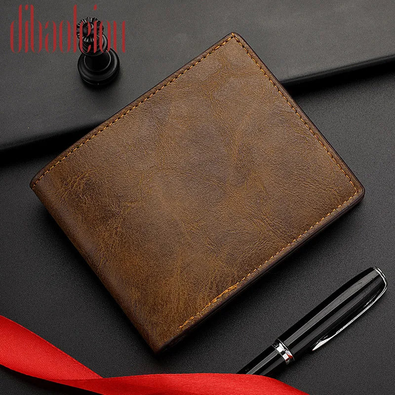 Retro Men’s PU Leather Wallet with Zipper – Classic Bi-Fold Business Card Holder with Multiple Pockets & Money Clip Slim Credit Card Wallet