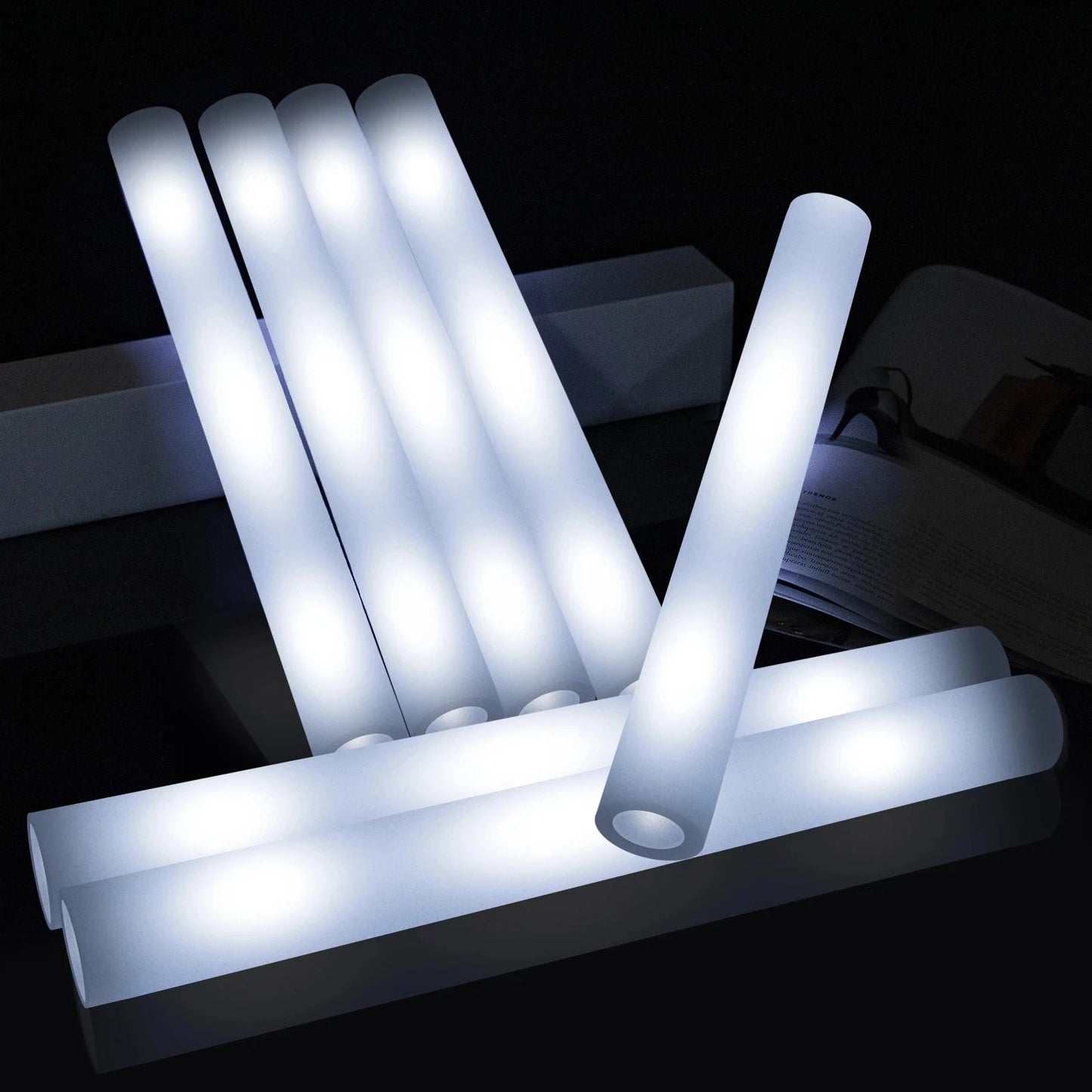 10/20PCS White LED Foam Sticks – 48cm Light-Up Glow Batons with 3 Flashing Modes for Party & Glow-in-the-Dark Events