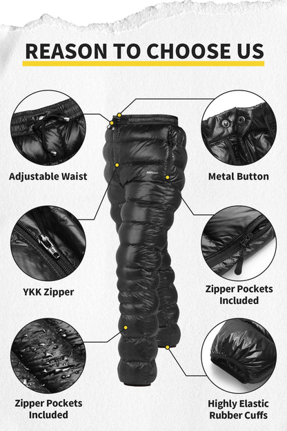 MAPLELEAF Ultralight Down Pants – 800FP Warm Winter Ski, Snow, Windproof & Waterproof Trousers for Camping & Hiking