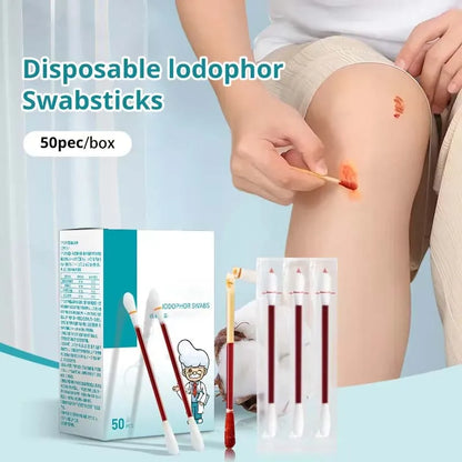50–500-Piece Disposable Iodine Cotton Swabs – Portable Antiseptic First Aid Supplies for Home, Travel, and Emergency Kits
