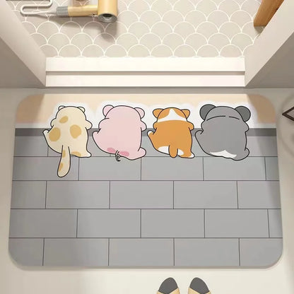 Cartoon Diatomaceous Mud Bathroom Mat – Soft, Absorbent Floor Rug for Toilet, Sink & Bedroom