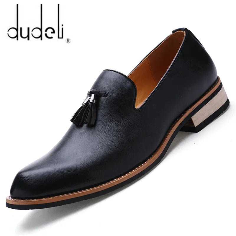 Men’s Leather Slip-On Dress Shoes – Classic Business Formal Oxford Style, Italian Design Flat Shoes for Men