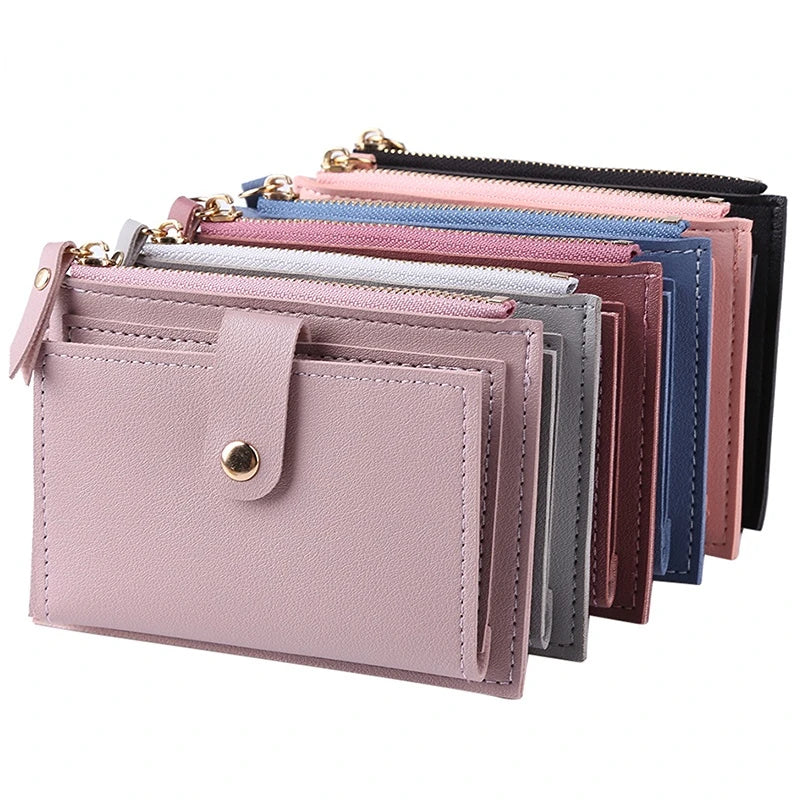 Women’s PU Leather Mini Wallet — Slim Hasp & Zipper Purse, Multi-Card Holder with Coin Pocket, Small Solid Short Wallet