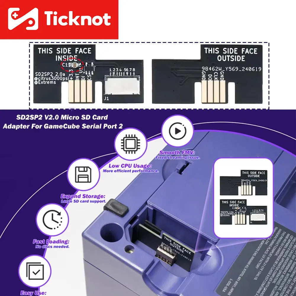 SD2SP2 V2.0 TF Card Adapter – GameCube Serial Port 2 SD Loader, Smooth Playback, Low CPU Usage