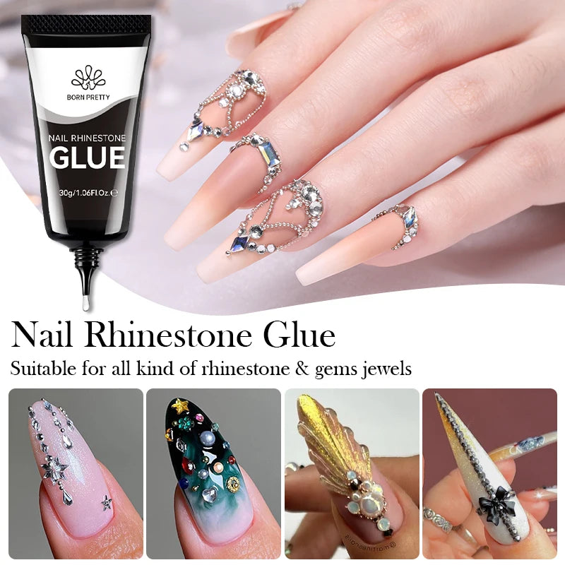 BORN PRETTY 30ML Nail Rhinestone Glue - Gel Adhesive for 3D Nail Charms, Bling Gems & Nail Decoration Supplies