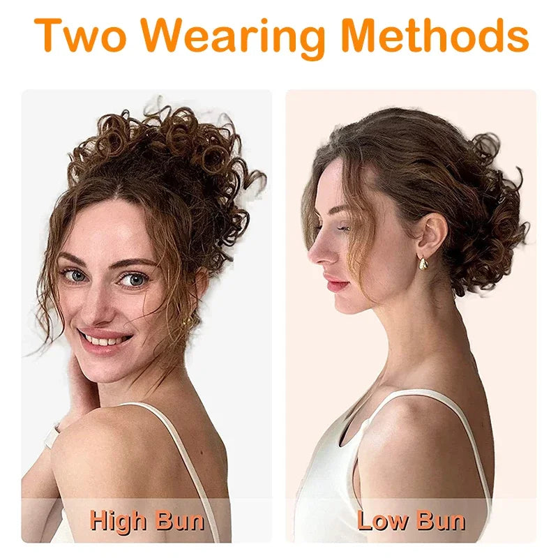 Synthetic Messy Curly Hair Bun – Short Loose Wave Updo Ponytail, Blonde Chignon Hairpiece, Heat-Resistant Extensions for Women