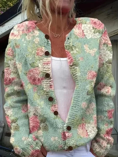 Women’s 3D Print Knitted Cardigan – Thin Vintage Sweater Autumn Winter Chic Knit Top Casual Streetwear