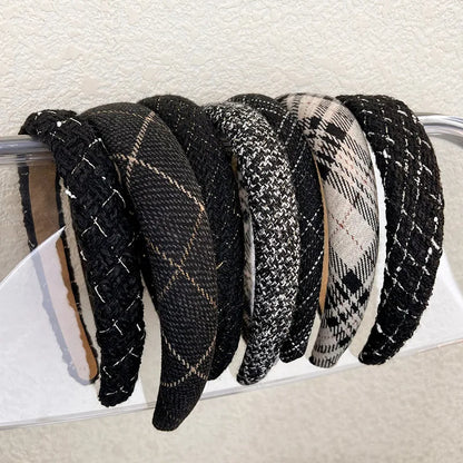 Autumn/Winter Black & White Plaid Headband – Sponge Wide Hair Band, Elegant Hair Hoop for Women & Girls, Fashion Hair Accessories