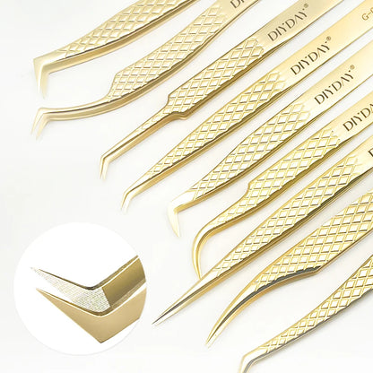 DIYDAY Anti-Slip Eyelash Tweezers — Stainless Steel Precision Fiber Tip for Eyelash Extensions & Makeup Tools