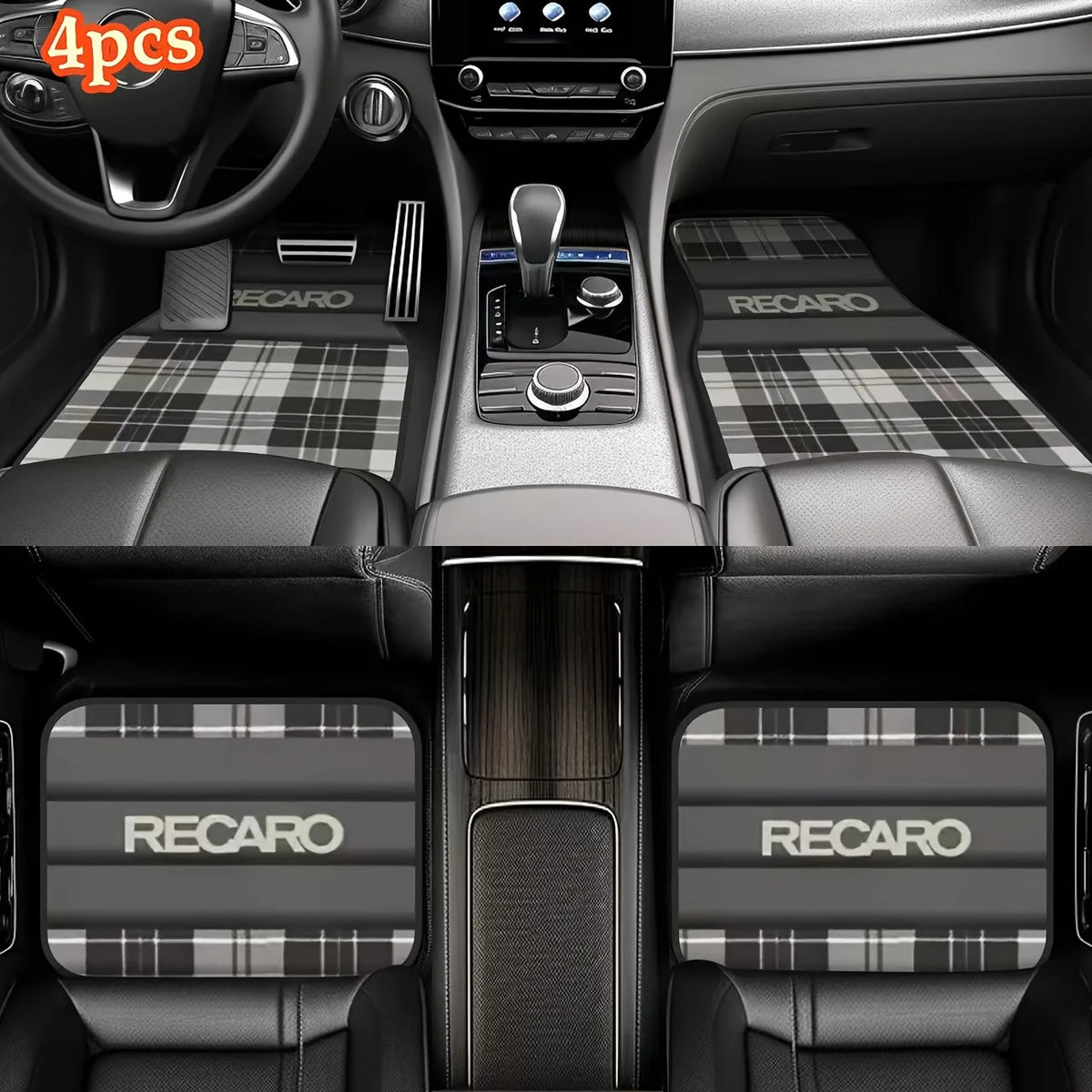 RECARO Heavy-Duty All-Weather Floor Mats - 4-Piece Car Interior Protection Set with Pedal Cutouts