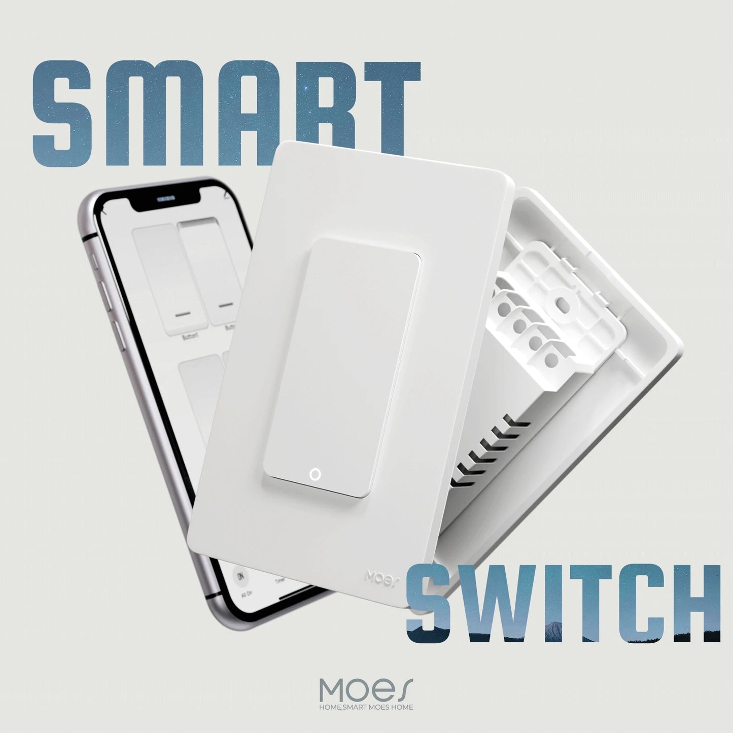 MOES Tuya Wi-Fi Smart Light Switch – US Single Pole Push Button Wall Switch, Alexa & Google Home Compatible, Neutral Wire Required