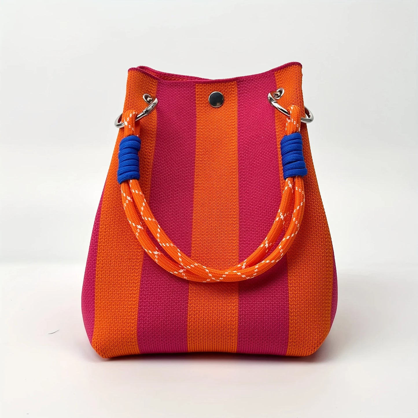 2025 Retro Floral Knitted Handbag – Mixed-Color Tote Bag with Safety Clasp Closure