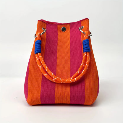 2025 Retro Floral Knitted Handbag – Mixed-Color Tote Bag with Safety Clasp Closure