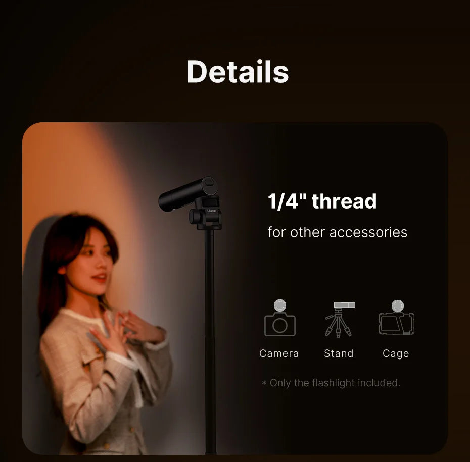Ulanzi LM07 Zoomable Videography Flashlight - Photography Fill & Ambience Light with 1/4'' Thread for Camera Stand & Cage