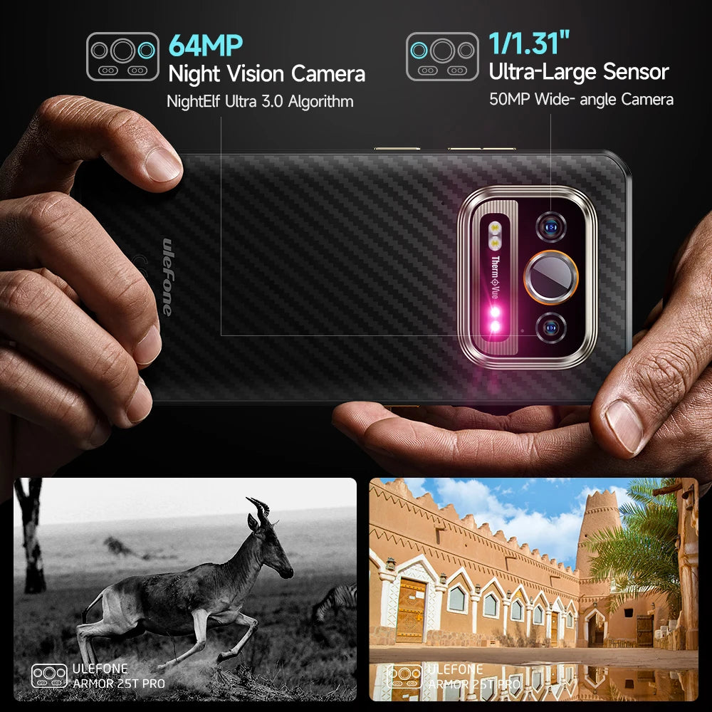 Ulefone Armor 25T Pro 5G Rugged Smartphone – Thermal Imaging, Night Vision, Android 14, 64MP Camera, NFC, Waterproof, 33W Charging
