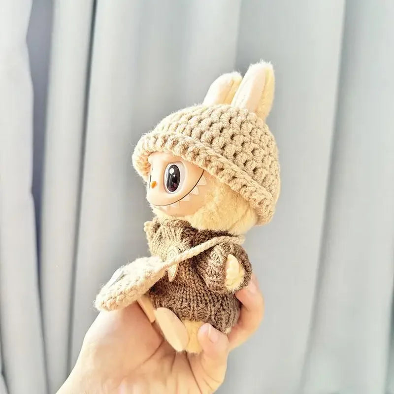 17cm Mini Plush Doll Clothes — Kpop EXO Labubu Idol V1 V2 Outfit Set with Sweater & Headband, Doll Accessories Gift