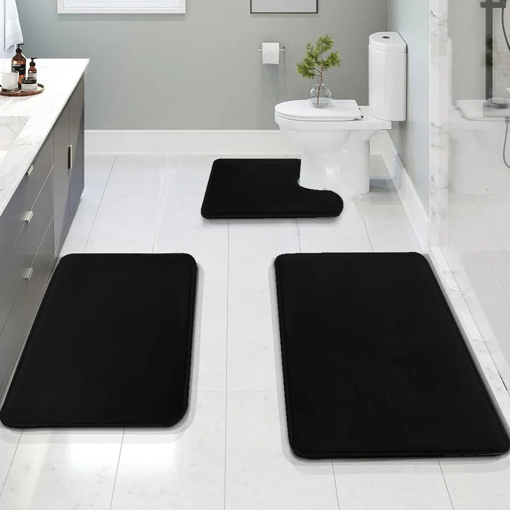 3PC Waterproof Non-Slip Sponge Bathroom Carpet Set - Washable Home Decor
