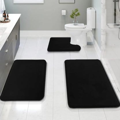3PC Waterproof Non-Slip Sponge Bathroom Carpet Set - Washable Home Decor