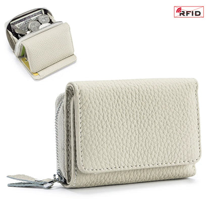 Genuine Leather Women’s Wallet — Small Zipper Coin Purse, Short Cowhide RFID Card & Money Holder, Perfect Gift for Women
