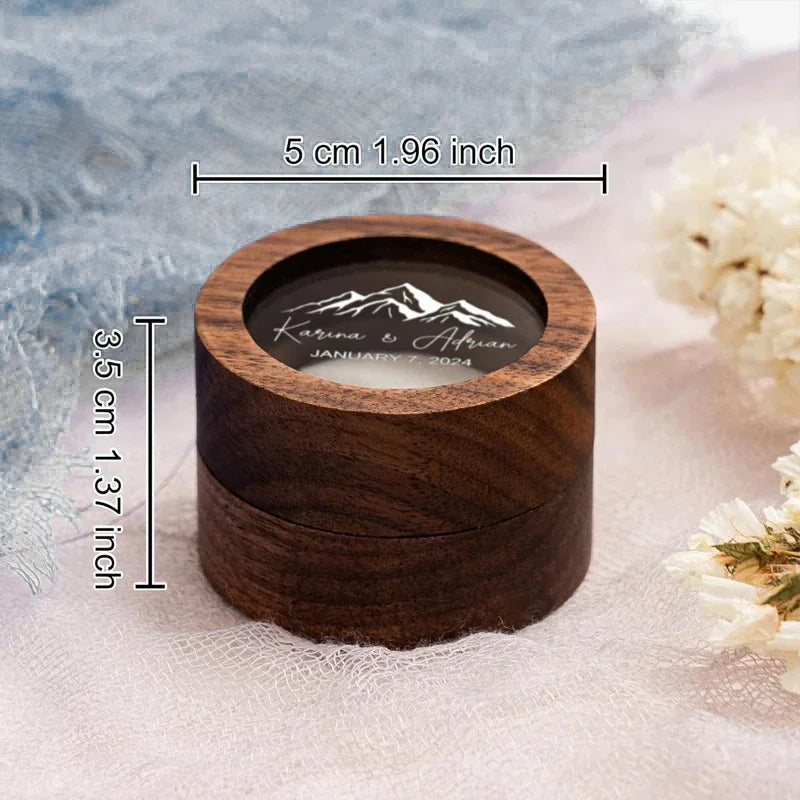 Custom Logo Wooden Ring Box – Engraved Walnut Wood Wedding & Engagement Box with Name & Date