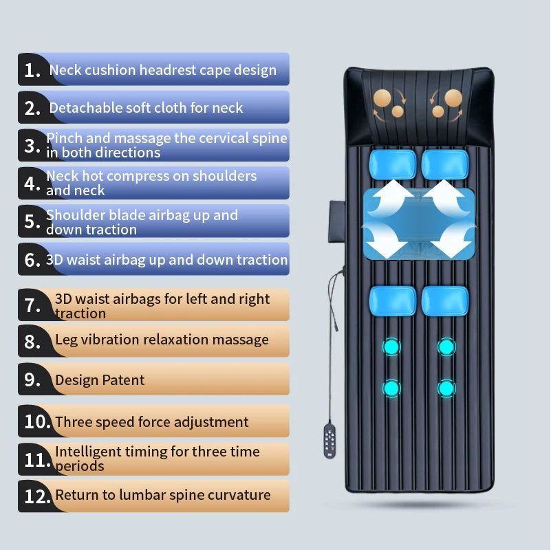 Upgraded Large Area Heated Neck Massager – Vibration Airbag Full Body Massage Mat with Lumbar Traction and Remote Control