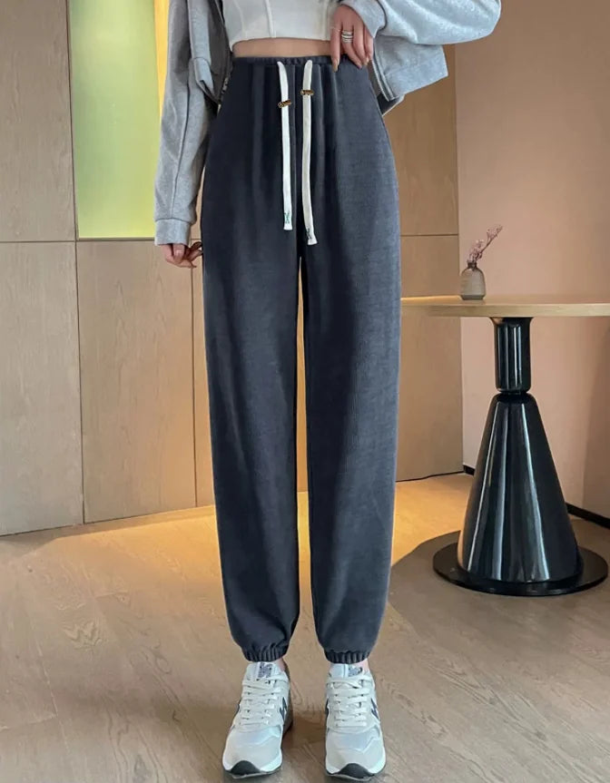 M-4XL Women’s Maternity Radish Pants – Cotton Fleece Ankle-Length Corduroy Sweatpants, High Waist Autumn Pregnancy Trousers