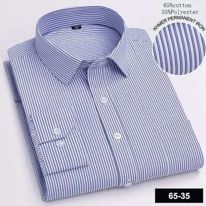 Men’s Slim Fit Long Sleeve Shirt - Formal Plaid Cotton Office Shirt with Single Pocket