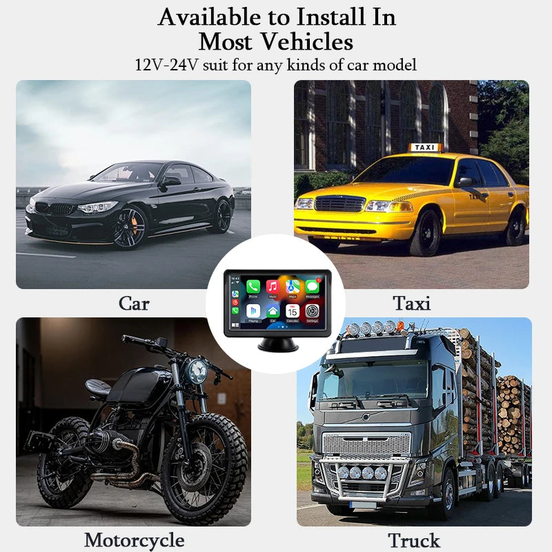 Hippcron 7-Inch Portable Car Radio Multimedia Player – Wireless CarPlay & Android Auto Universal Touchscreen