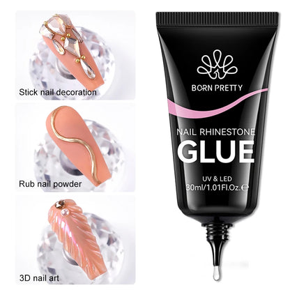 BORN PRETTY 30ML Nail Rhinestone & Gem Glue Gel – 3D Sculpting Adhesive for Nail Art, Flower Carving & DIY Decoration