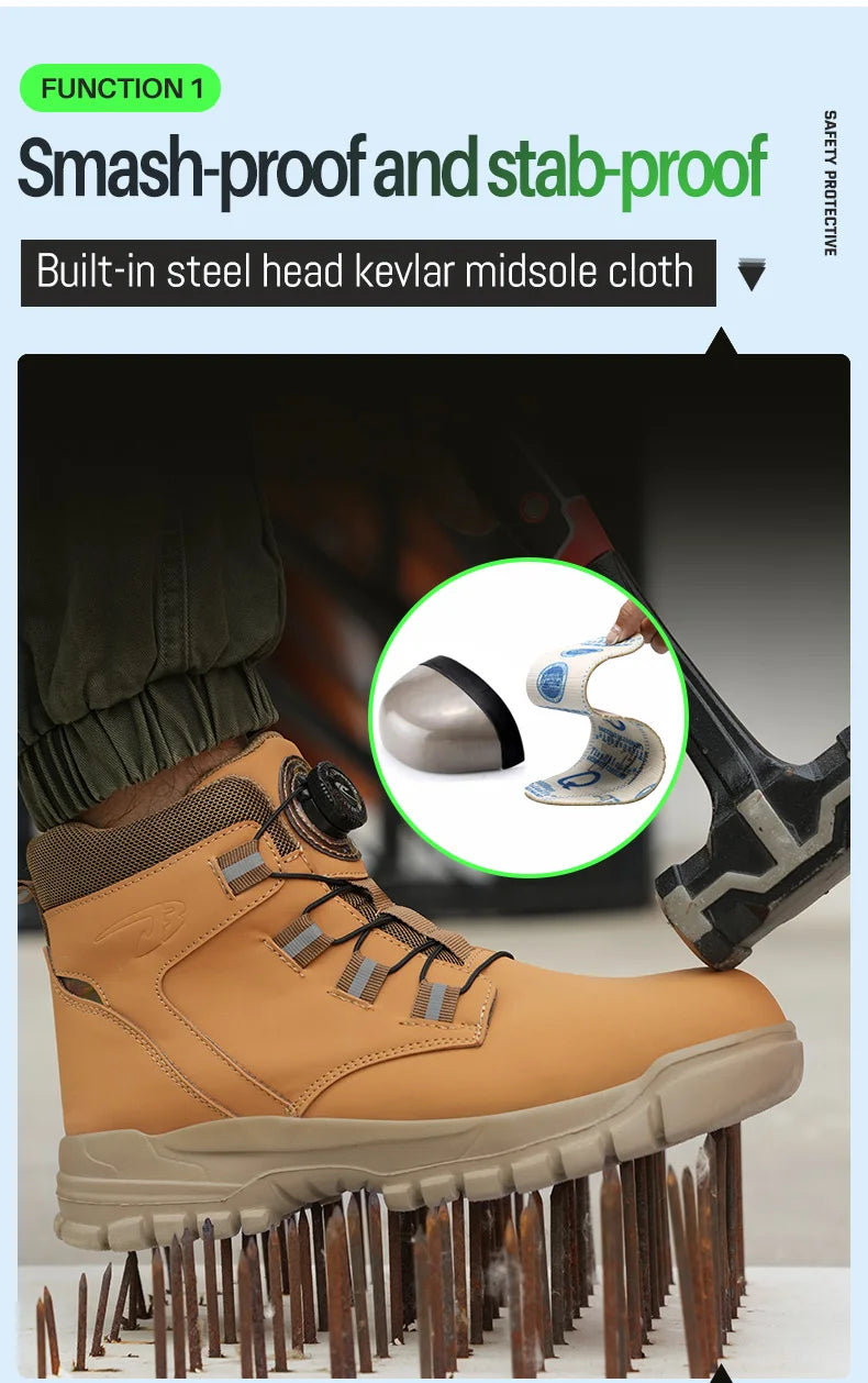 2024 Fashion Waterproof Security Work Boots – Protective Leather, Anti-Smash & Anti-Puncture Industrial Safety Shoes