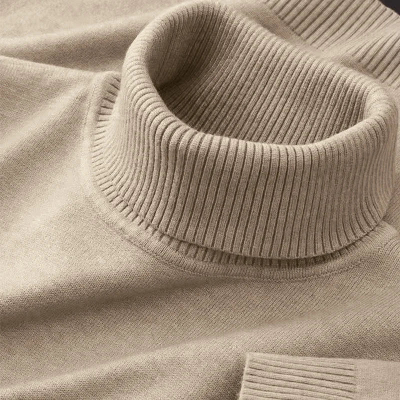 Men's 2026 Knitted Turtleneck Sweater - Solid Color Warm Breathable Pullover Casual Business Streetwear Top