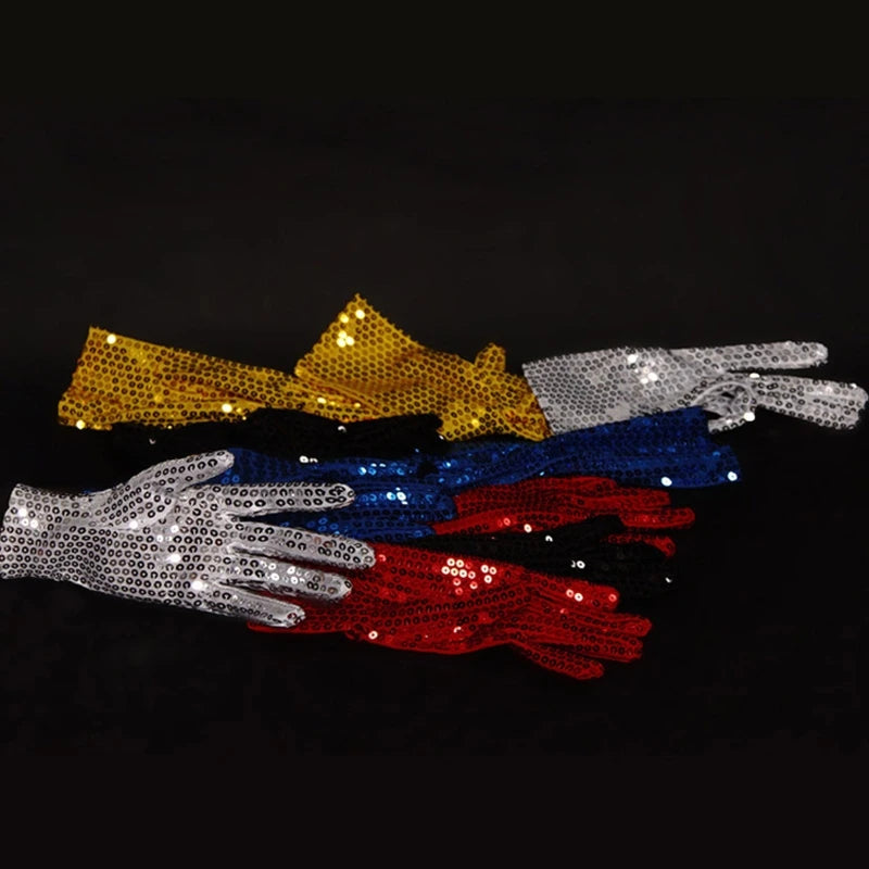 Internet Celebrity Sequined Gloves — Short Fashion Stage Performance Mittens in Black, Silver, Red, Yellow & Blue