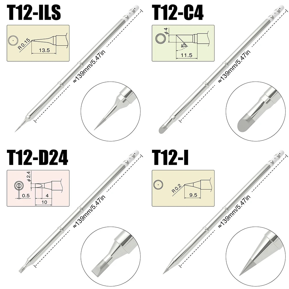T12 Soldering Iron Tips - Universal Replacement Tips for Hakko FX951 FX-950 Welding Stations