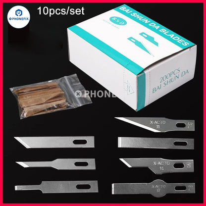 10pcs Precision Scalpel Knife Blades – #4A #11 #18 Non-Slip Metal Craft Replacement for Engraving, PCB Repair, DIY Tools