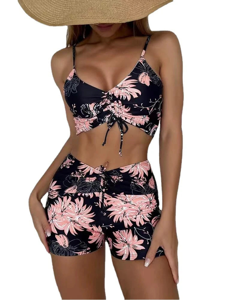 2025 Women’s High Waist Floral Bikini – Push-Up Swimsuit with Printed Boxers, Swim Trunks & Bathing Suit