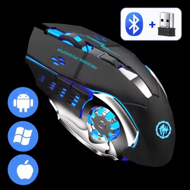 Rechargeable Wireless Gaming Mouse - Silent Bluetooth Mouse with USB, Mechanical E-Sports Backlight for PC Gamers
