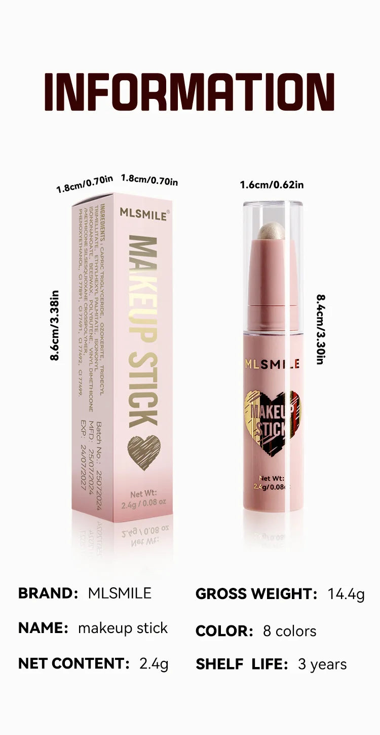 MLSMILE 8-Color High Gloss Pearl Contouring Stick – Face Brightening & 3D Shadow Sculpting Pen