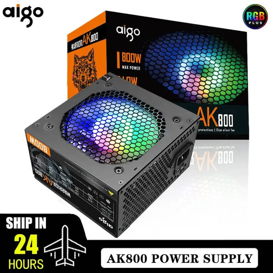 Aigo AK PC Power Supply Unit — 500W to 1000W Gaming PSU with 120mm RGB Fan for Desktop & BTC Mining