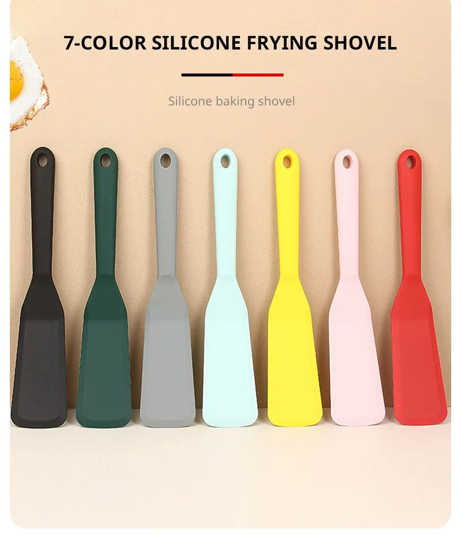 7-Color Silicone Frying Shovel – Non-Stick Pancake, Egg & Steak Spatula for Kitchen & Baking