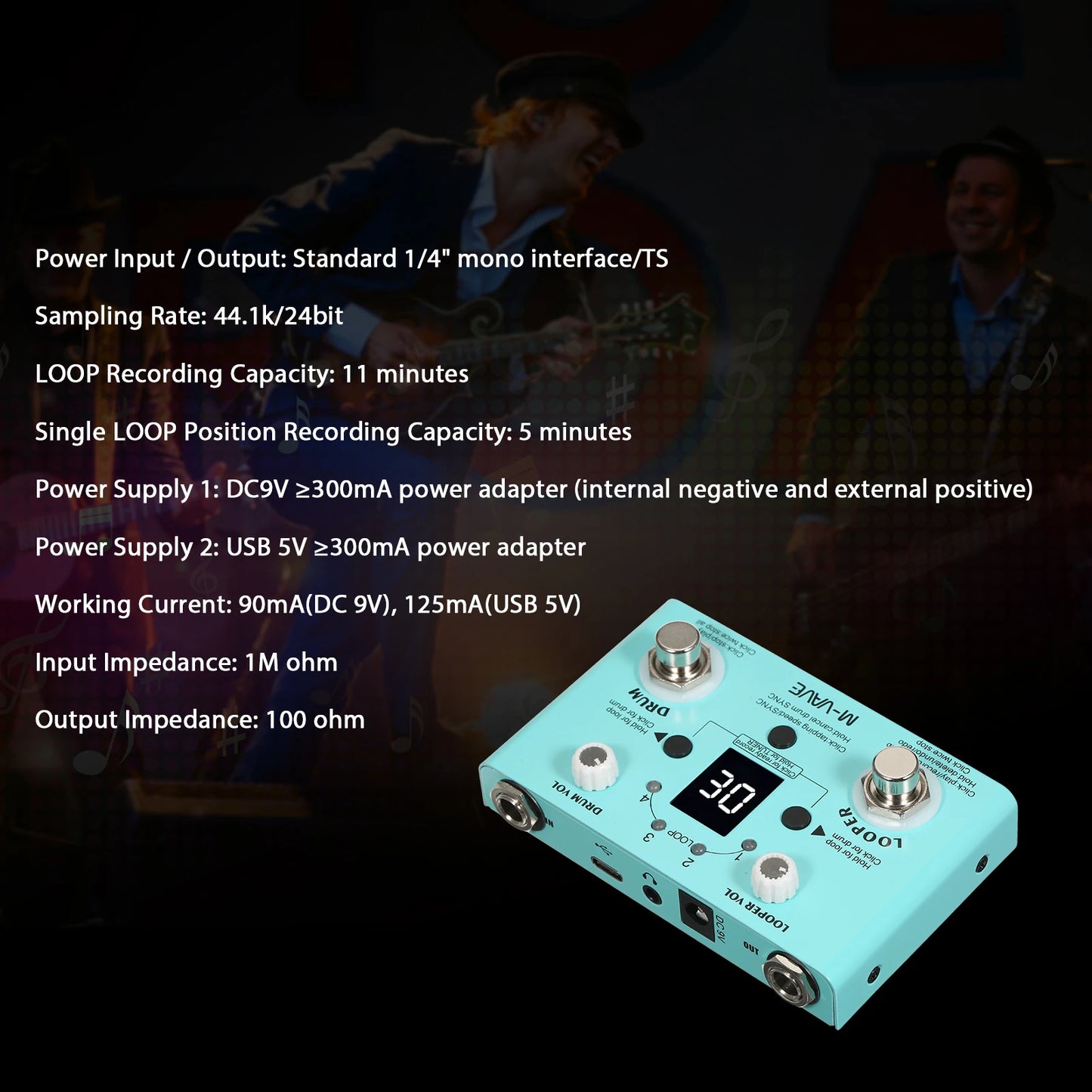 M-VAVE LOST TEMPO Effect Pedal – 2 in 1 Drum & Looper Mini Pedal with Double Footswitch, Drum Machine Pedal