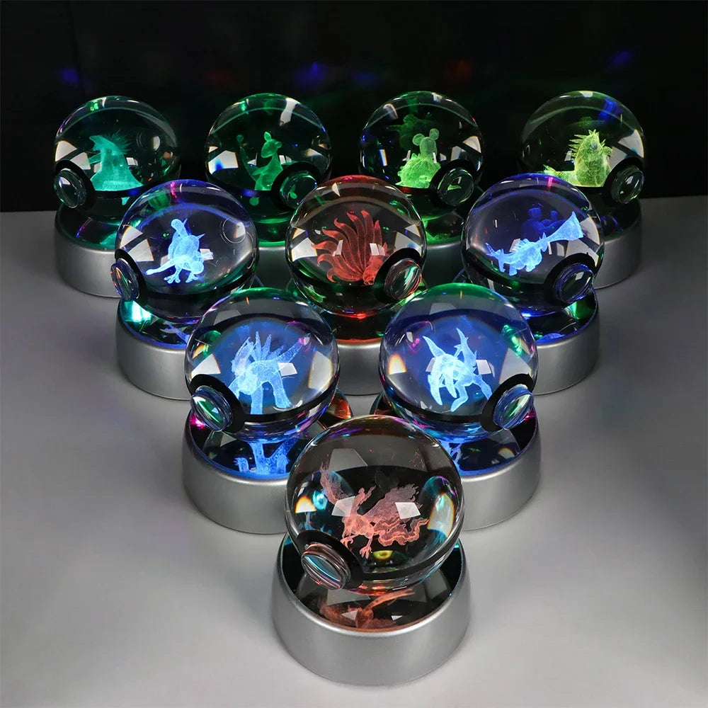 Pokemon Crystal Ball Night Light – Pikachu, Gengar, Eevee, Mewtwo & Lucario LED Pokeball, Kids Birthday Gift & Home Decor