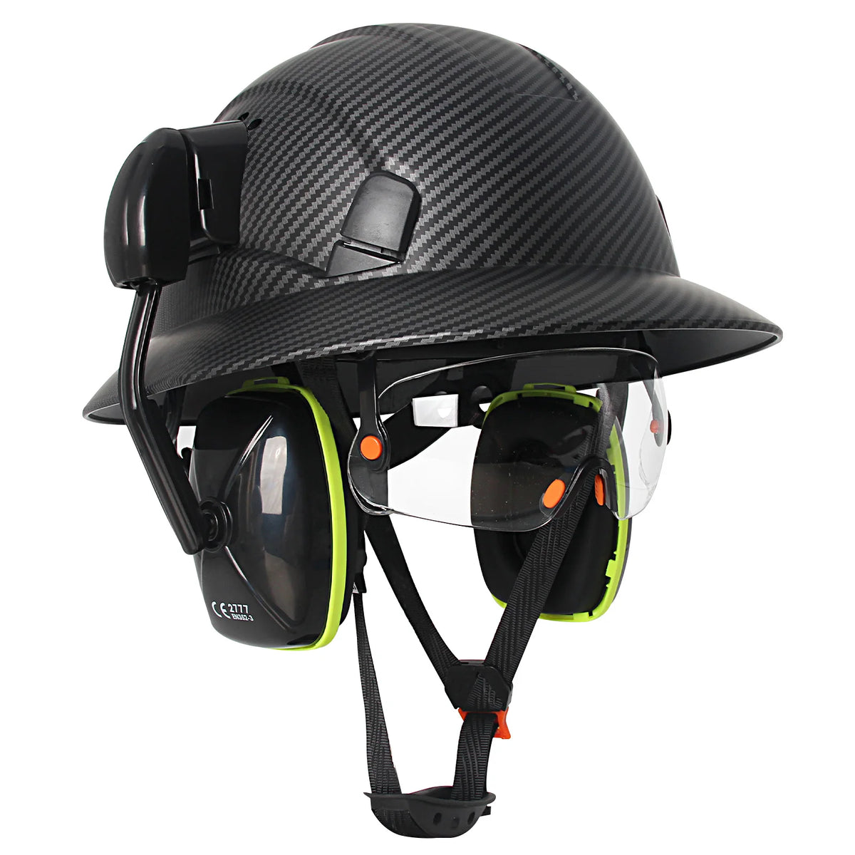 CE Full Brim Safety Helmet - HDPE Construction Hard Hat with Built-In Goggles & Earmuffs