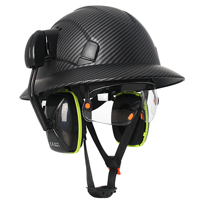 CE Full Brim Safety Helmet - HDPE Construction Hard Hat with Built-In Goggles & Earmuffs