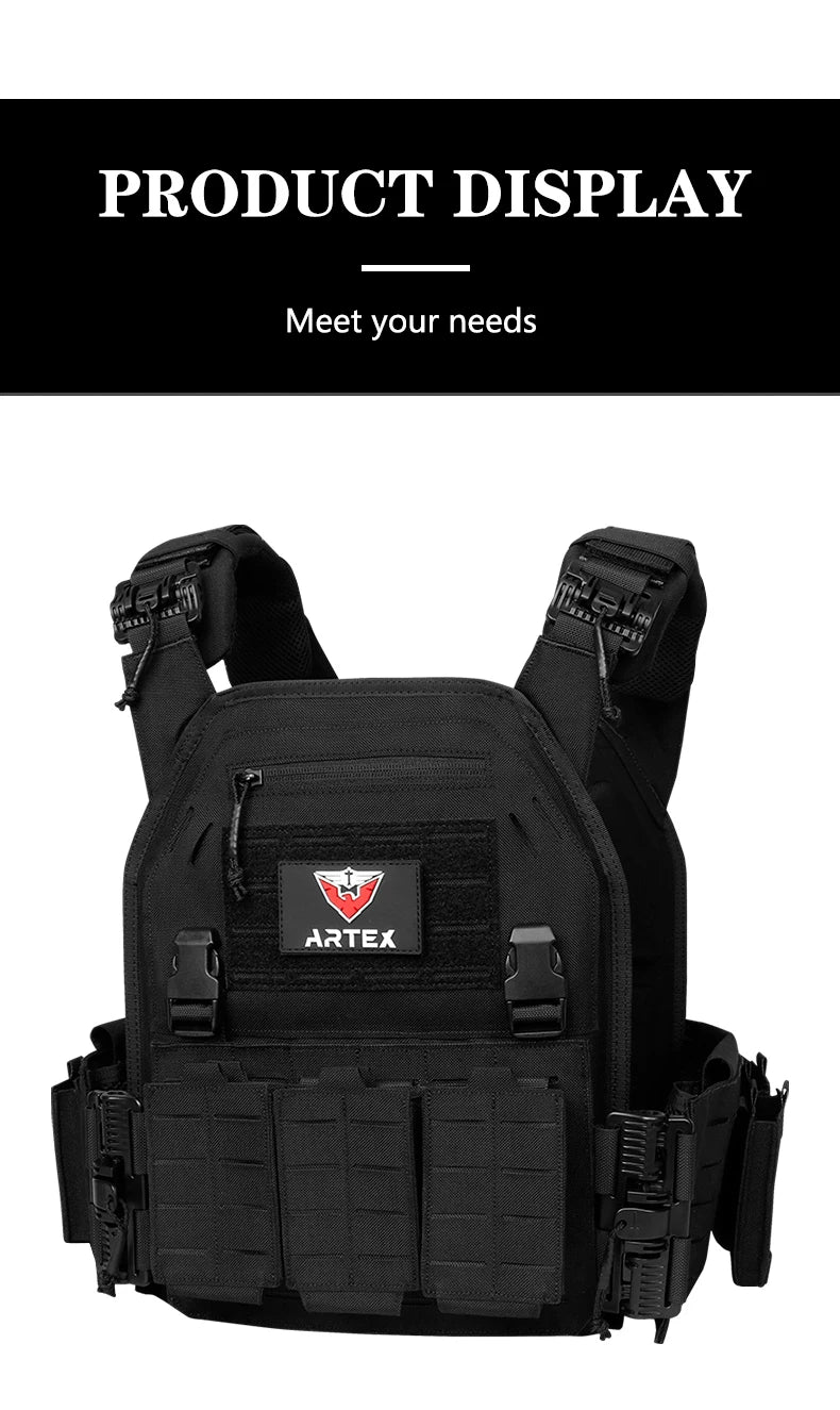 New 6094 Combat Vest – Quick Detachable Light Laser Cut Tactical Gear, Black Airsoft Carrier for Combat Equipment