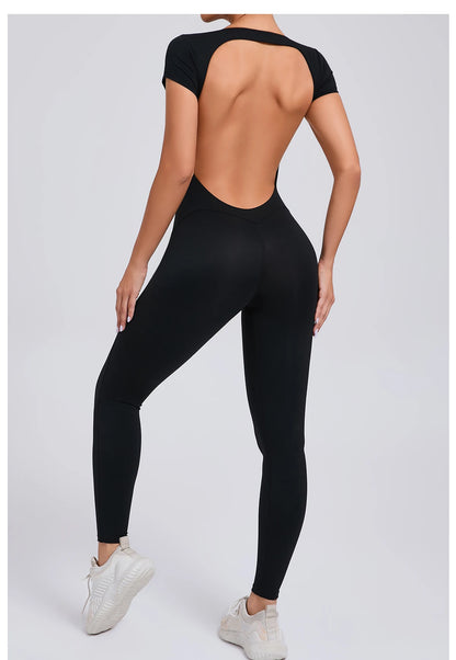 Women’s One-Piece Padded Backless Yoga Romper – Quick-Dry Workout Bodysuit & Sports Jumpsuit
