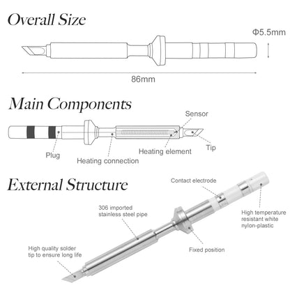 Pinecil V2 TS100/TS101 Soldering Iron Tips - Replacement Tips ST-B2, BC2, K, KU, J02, D24, C4 & I Series