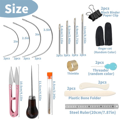 KRABALL Hand Bookbinding Tools Kit — 33/41/49pcs DIY Craft Supplies with Paper Awl, Steel Curved Needles, Ruler & Wax Thread