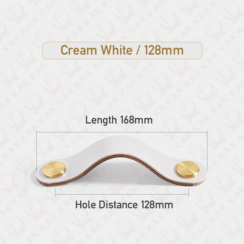 KAK Cowhide Leather Cabinet Handles – Nordic Style Furniture Pulls for Kids Room, Brass & Copper Kitchen Drawer Knobs, Door Hardware