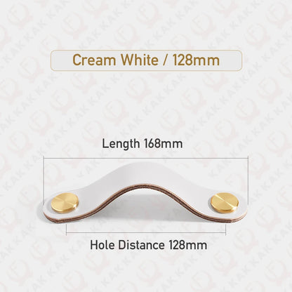 KAK Cowhide Leather Cabinet Handles – Nordic Style Furniture Pulls for Kids Room, Brass & Copper Kitchen Drawer Knobs, Door Hardware